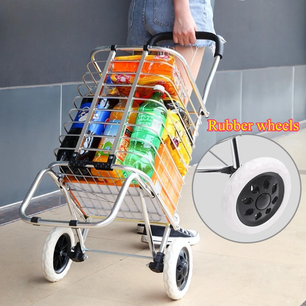 Mobiele winkelwagen Multifunctionele handkar Trolley Winkelwagen Supermarktwagen met twee wielen Grote capaciteit winkelwagen