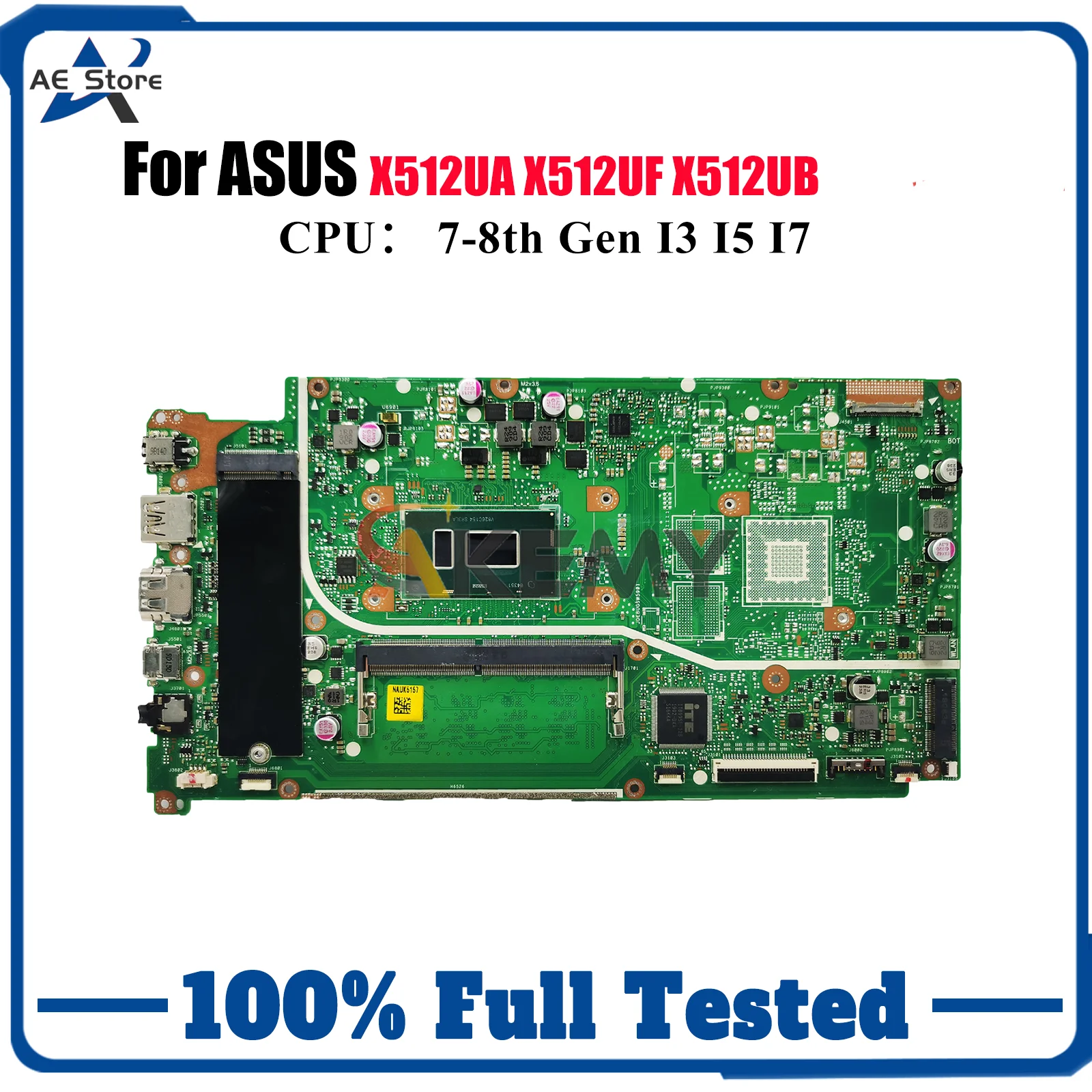 

X512UA Материнская плата для ноутбука ASUS VivoBook F512U X512UF A512U X512U X512UA Y5100U X512UB V5000UA Материнская плата с процессором I3 I5 I7 stk