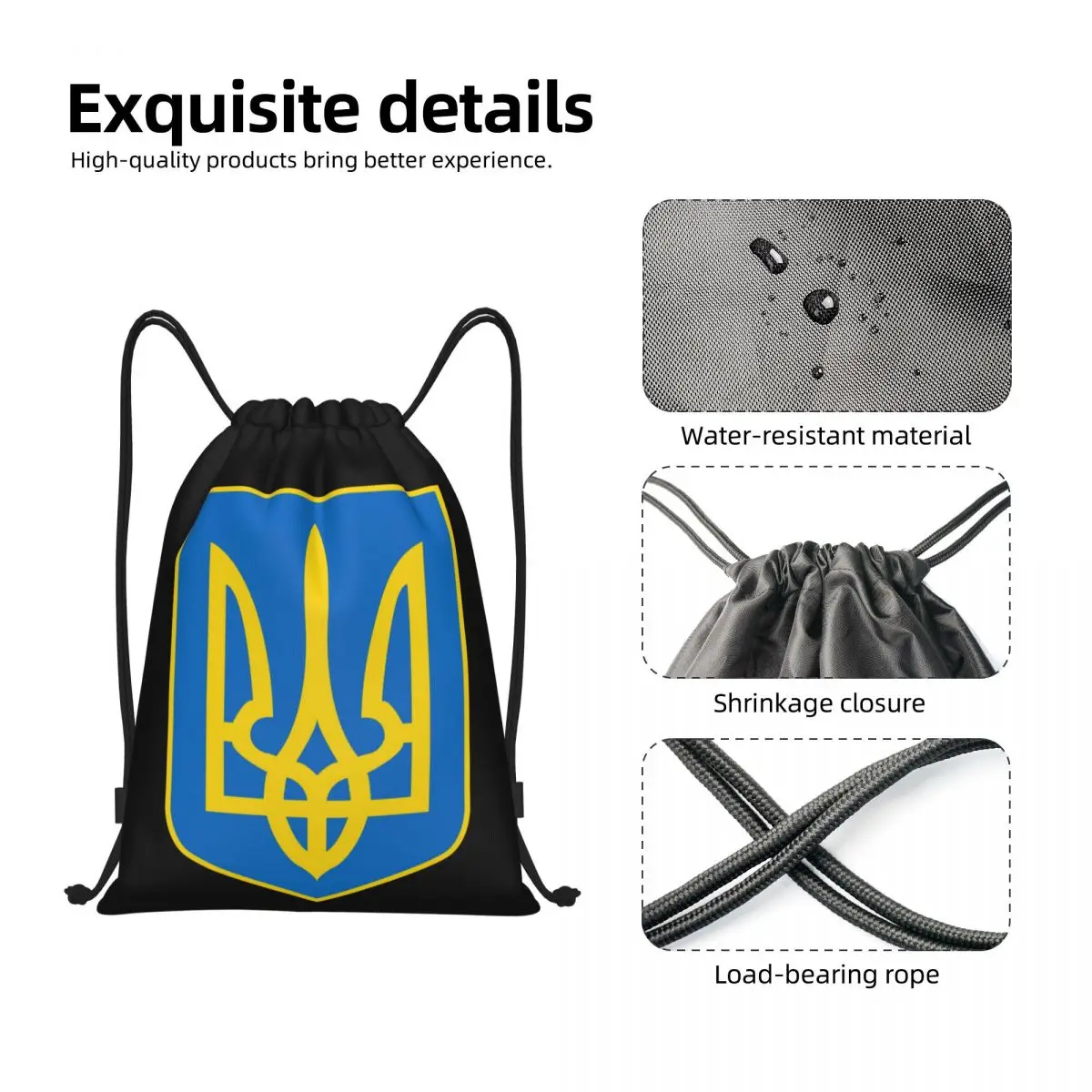 Stemma bandiera ucraina zaino con coulisse donna uomo Sport palestra Sackpack portatile emblema ucraino Trident Shopping Bag Sack