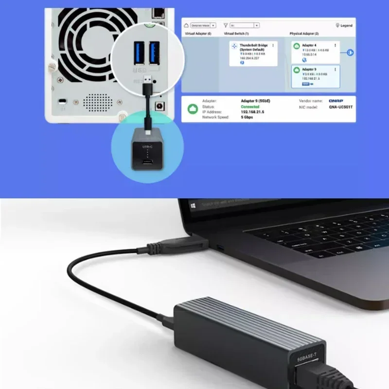 Imagem -04 - Conversor de Rede Usb tipo c com Cabo Cabo Usb 3.0 tipo c para tipo a Qna-uc5g1t 100 Testado Original para Qnap 5g Novo