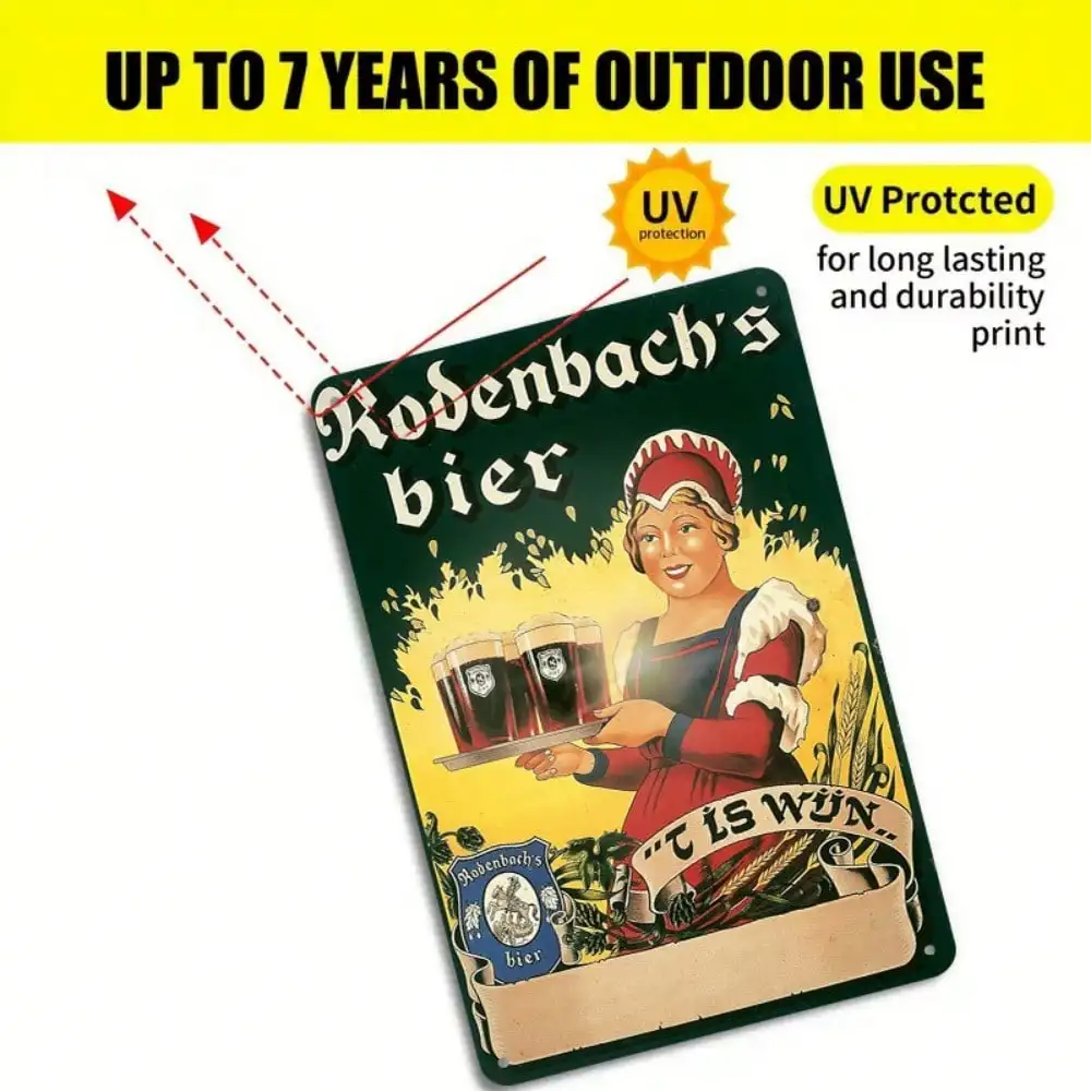 1PC Vintage Rodenbach's Bier Tin Sign - Retro Wall Art for Home Bar & Farmhouse 8x12In/20x30Cm