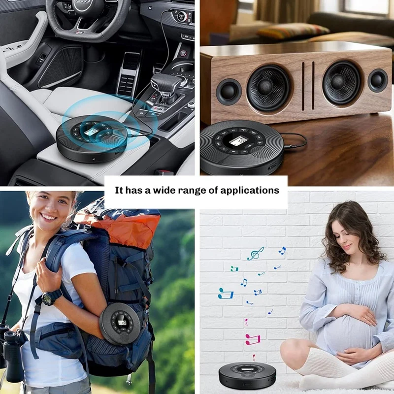 1500mAh Bluetooth CD Player with FM Transmitter Headphones AUX USB Anti-Skip Portable Discman for Car-AC17