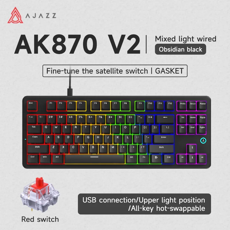 Verkoop AJAZZ AK870 V2 Mechanisch toetsenbord 2,4 g BT Draadloze verbinding Dynamische RGB met aangepast 10000 mAh Aangepast TFT-scherm