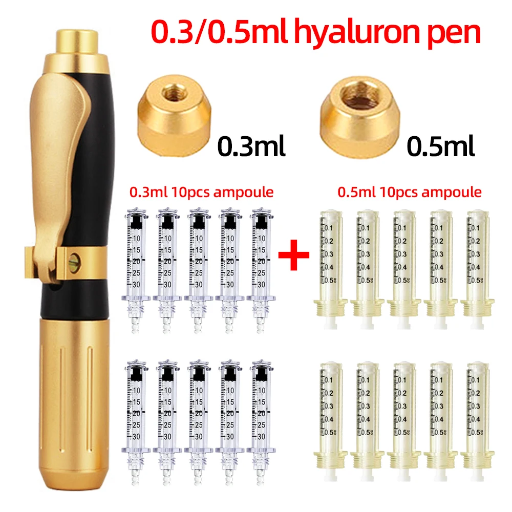 

2 in 1 Hyaluronic Acid Pen Lip Filler Gun Meso Injection Pressure Hyaluron Pen Lip Lifting Anti Wrinkle 0.3ml 0.5ml Ampoule Head