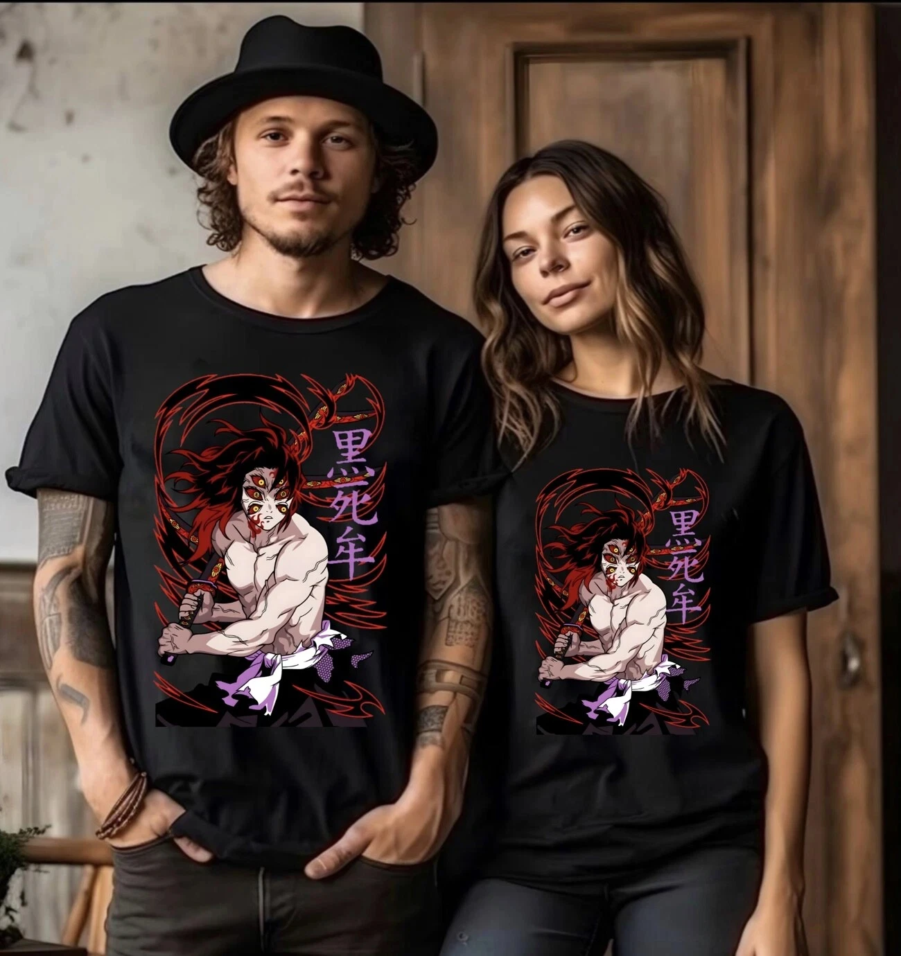 Neujahrs-Sonderangebot Kokushibo T-Shirt Demon Slayer Kimetsu No Yaiba Anime Manga Schwarzes Shirt Kurzarm