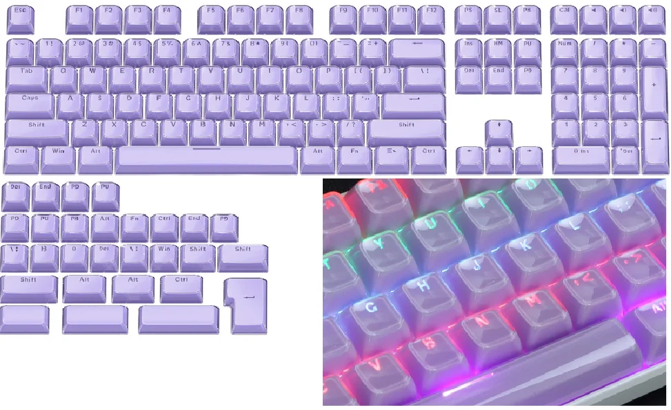Budget-Friendly 115 Keys OEM Pudding Keycaps, PBT Material Enhanced RGB Effect, Value Set for MX Mechanical Keyboard