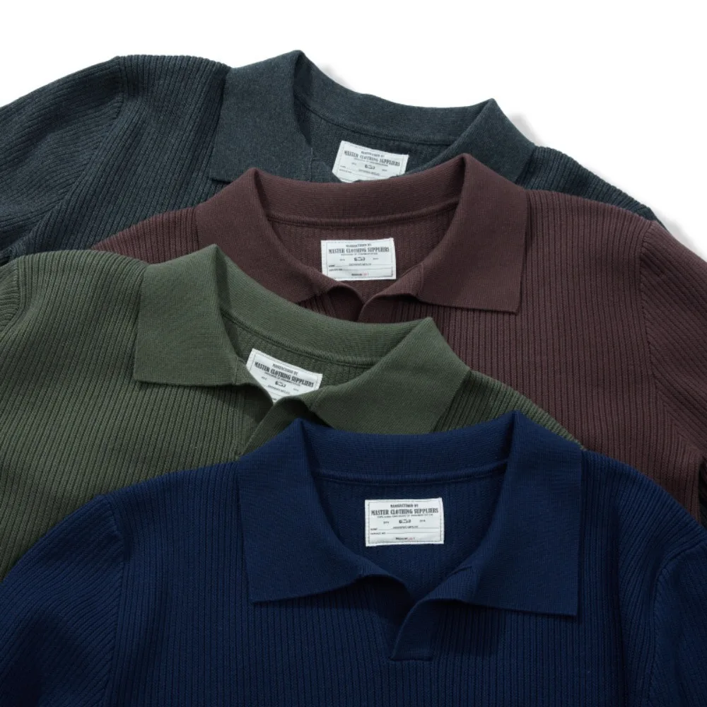 

Осенне-зимняя мужская рубашка-поло с длинными рукавами, плетеный хлопковый свитер с лацканами, толстый вязаный свитер