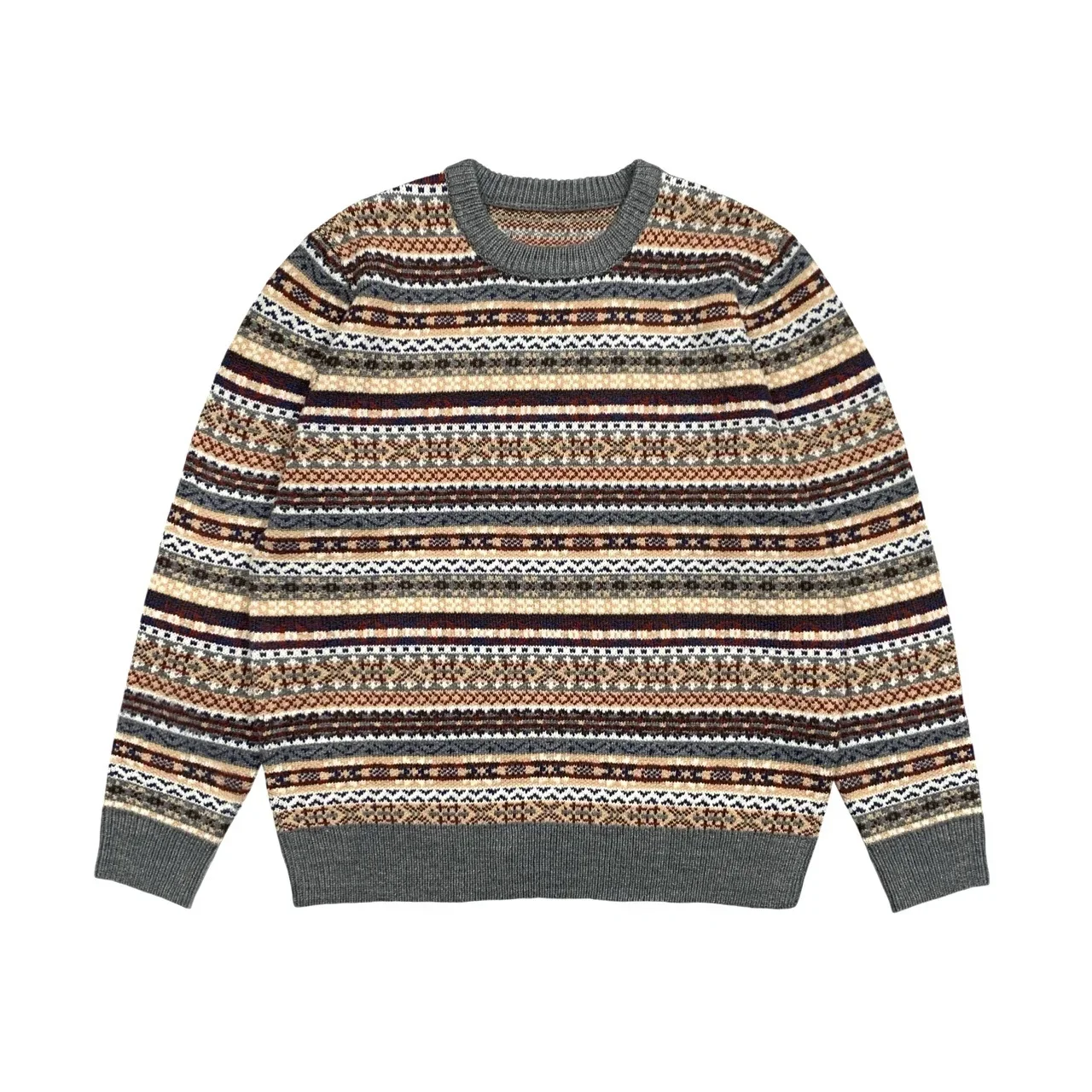 

American Vintage Jacquard Knitwear Ethnic Style Pullover Autumn New Arrival Loose Sweater for Men