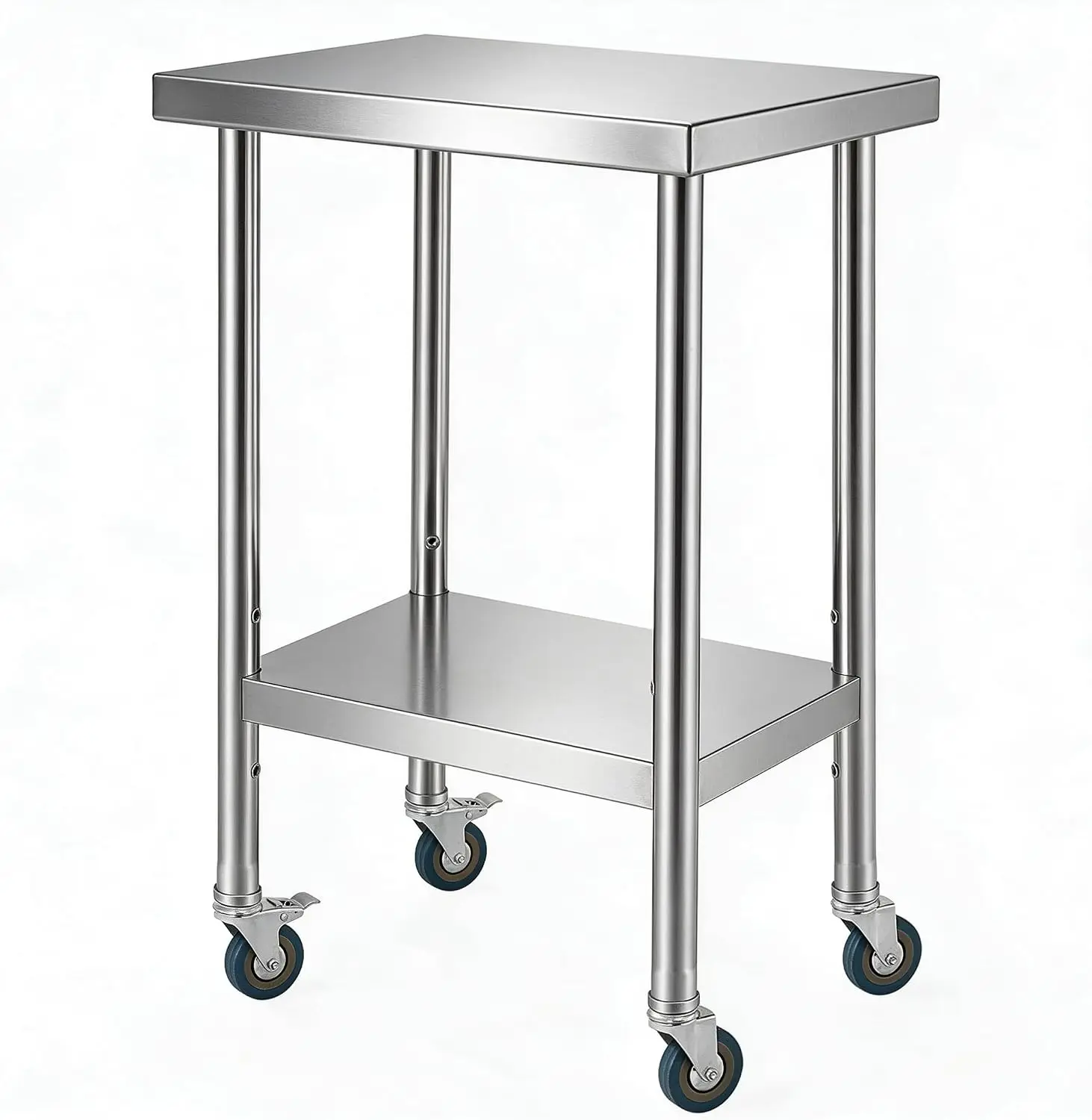 Table de préparation en acier inoxydable, table de travail robuste en métal avec 3 niveaux de hauteur réglables, poste de travail commercial pour cuisine, garage, restaurant, cour arrière.