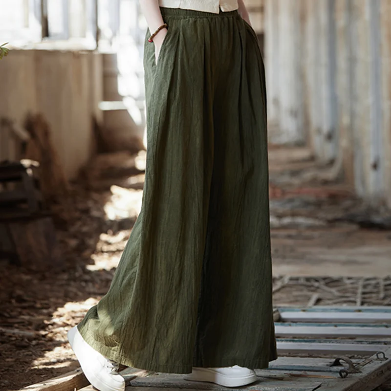 Vintage  Yoga Clothes Cotton  Linen Women High Waist Pants Baggy Loose  Large Oversized Size Women's Cargo Trousers Wide Leg