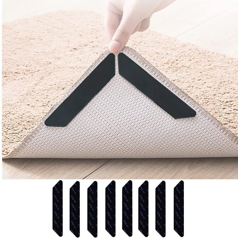 

8Pcs Carpet Non-slip Sticker Reusable Washable Anti Curling Carpet Patch Fixed Stickers Floor Rug Mat Tape Gripper Corner Pad