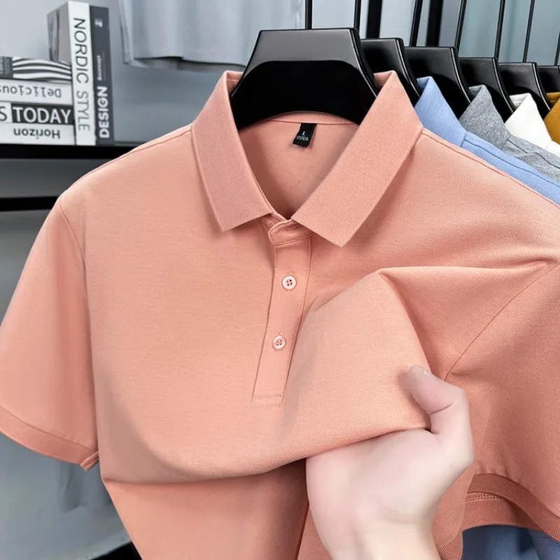 Men's Polo Shirts Cotton Spandex Business Casual Stretch Short Sleeve T Shirt With Turn Down