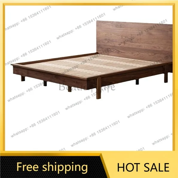 Factory Direct Sales Solid wood North American tenon and mortise black walnut Nordic simple 1.8 meters wedding bed