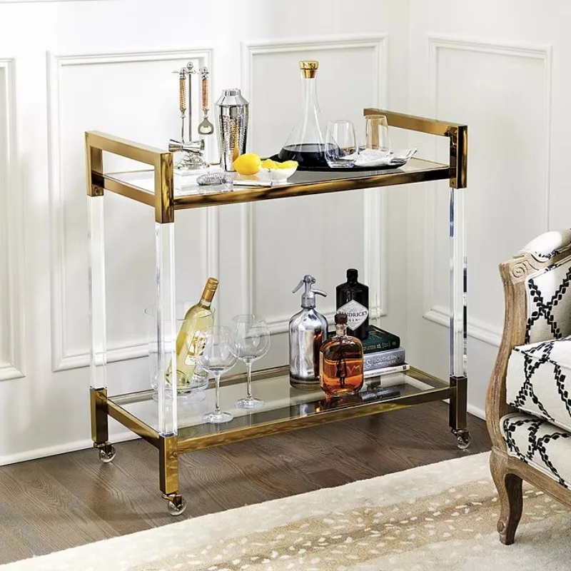 Modern Luxury Mini Coffee Bar Mobile Cart Original Factory Stainless Steel Acrylic Trolley for Home Hotel & Dining Use