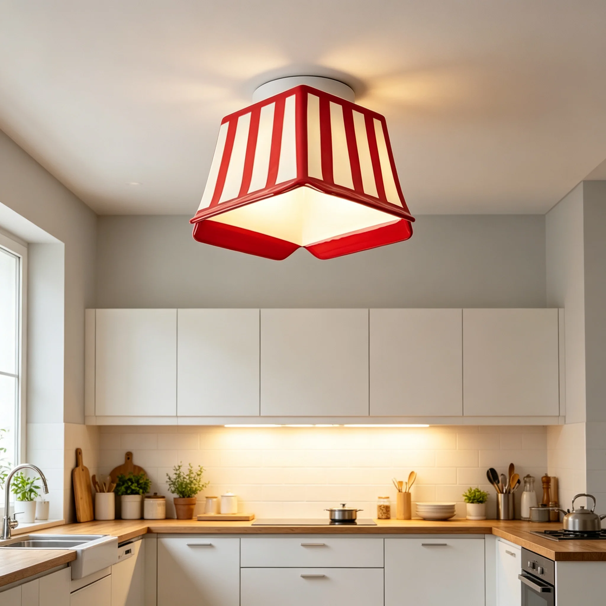 Memphis Style Red White Stripes Ceiling Lamps Creative Ceramic Popcorn Bucket Light Fixture Children Room Decor Led Illumination