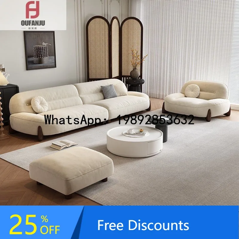 

XL1 Minimalist Italian Style Sofa Cream Cloud Cat Scratching Fabric Living Room Curved Straight Row Simple Large White Sofa