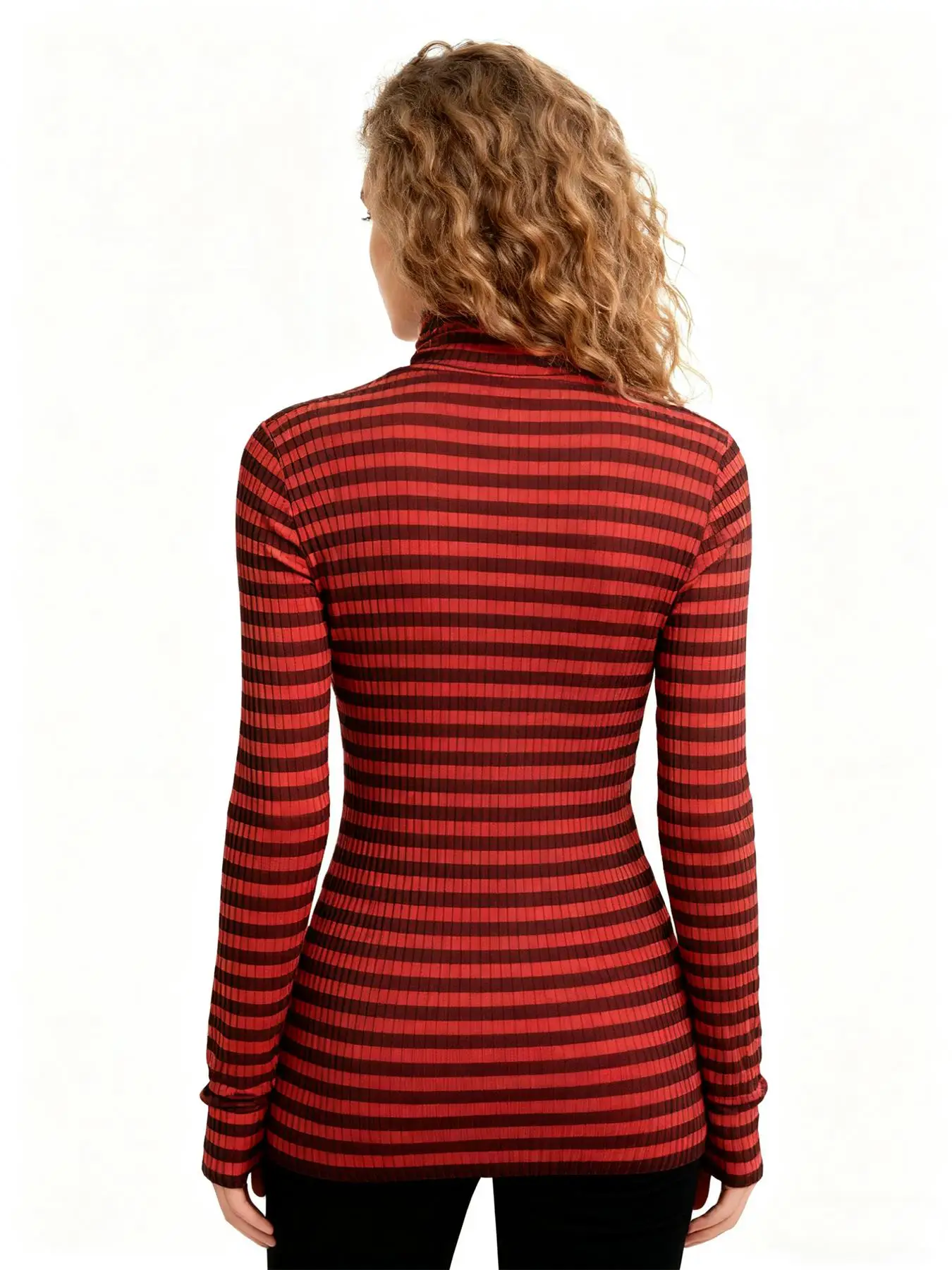 NEW AUTUMN WINTER WOMEN'S SLIM FIT BASE TOP, COLOR BLOCK STRIPE DESIGN, TURTLENECK ELEGANT LUXURY KNIT SWEATER