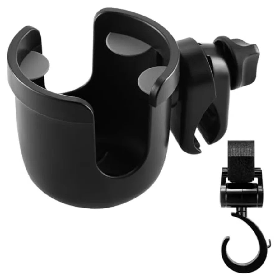 Walker Cup Holder and Hook, 2-in-1 Wheelchair Cup Holder Attachment, Drinks Holder for Stroller, Walker, Wheelchair, Rollator,
