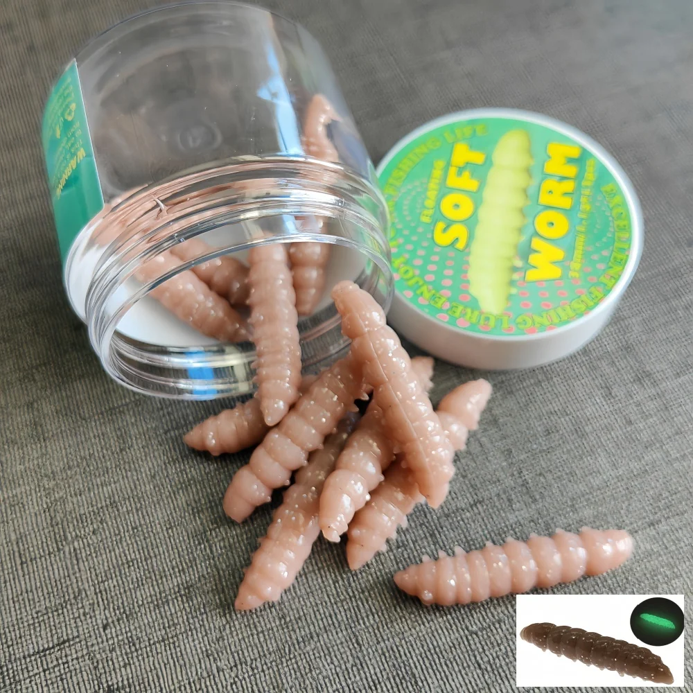 12 Stück schwimmende Wurmköder 1,1g/38mm Forellen-Angelköder mit Garnelenduft, künstliche Silikon-Forellen-Plastikköder