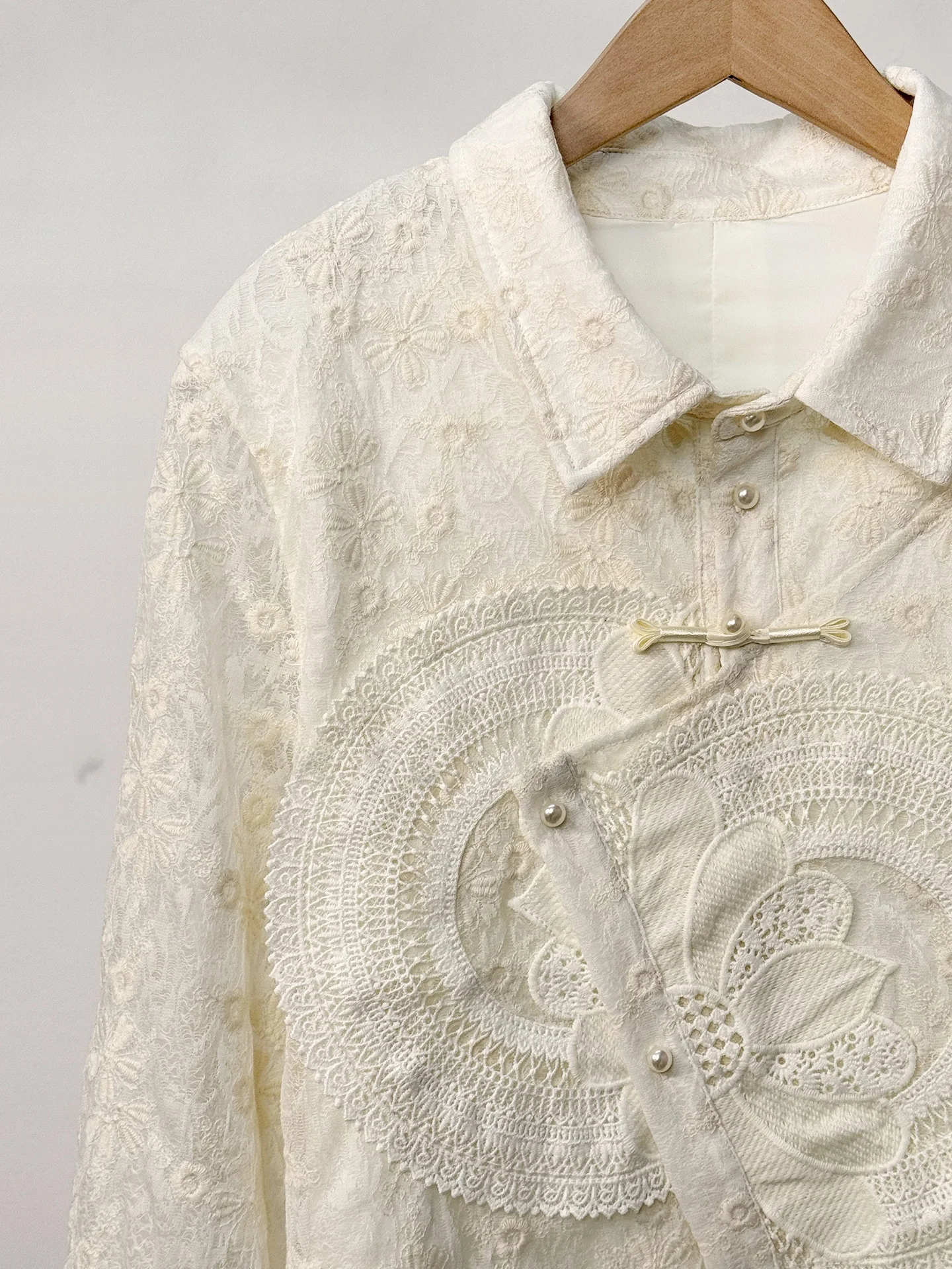 

Ele Chinese Sle Embroidered Lace irt PTHERINE New Year Aosphere Sensation Precise Top Vintage Loose Fit Long Sve