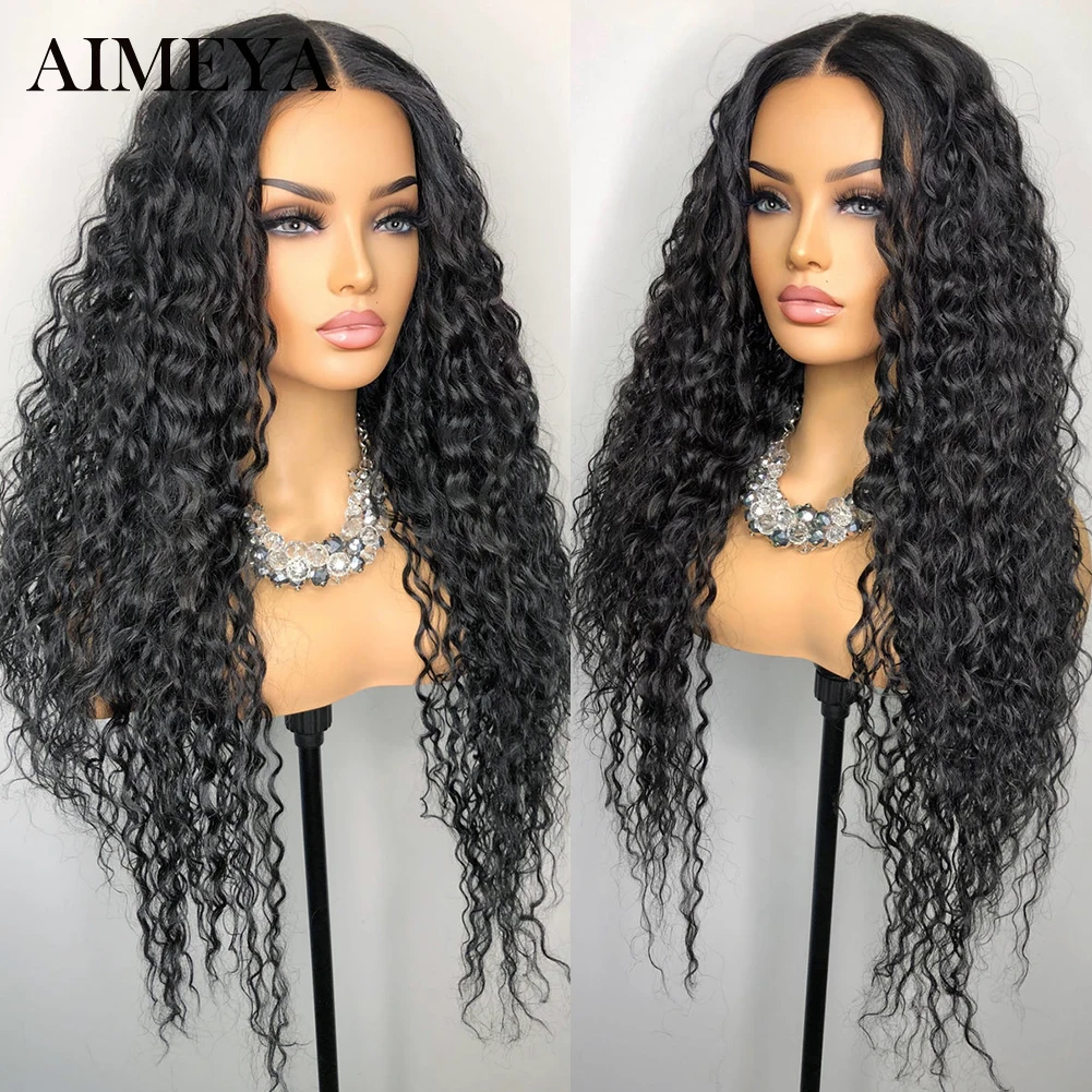 AIMEYA Synthetic Lace Wig Deep Curly Lace Wigs For Black Women Pre Plucked with Baby Hair Heat Resistant Fiber Kinky Curly Wig