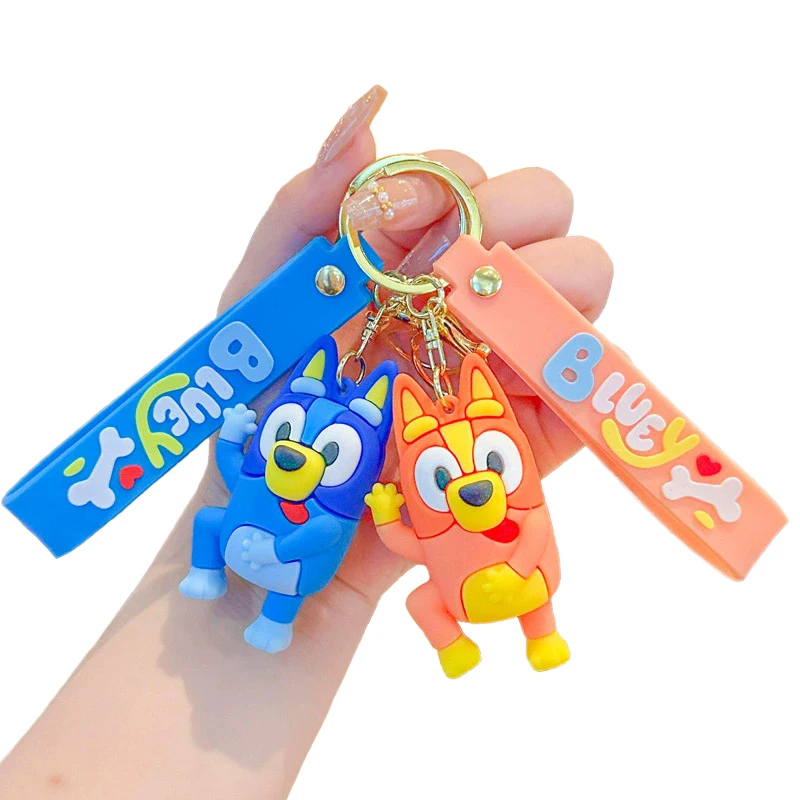 Bluey أنيمي نموذج لجسم الدمى المفاتيح الإبداعية لطيف البنغو حقيبة الملحقات على ظهره تزيين مُثبت الهاتف الشنق اللعب هدية