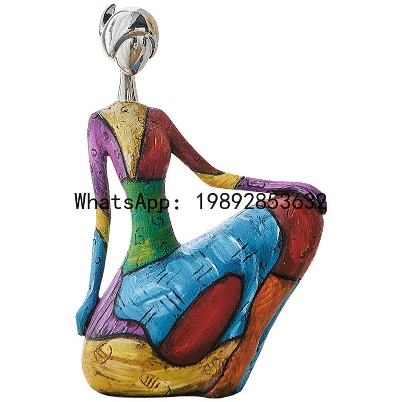 BJ6 oil painting woman resin crafts abstract high-end living room wine cabinet TV cabinet decoration cross-border home
