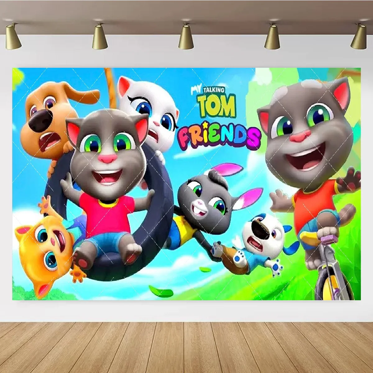 Talking Toms Friends Happy Birthday Hintergrund Cartoon Katze Hund Regenbogen Foto-Banner Kindergeburtstag Party Deko Fotorequisiten – Detail 6
