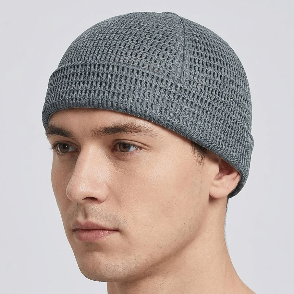 Unisex Ultra-Light Mesh Breathable Hat Casual Adjustable Brimless Melon Skin Hat Short Hat Solid Color Beanies Hat Streetwear