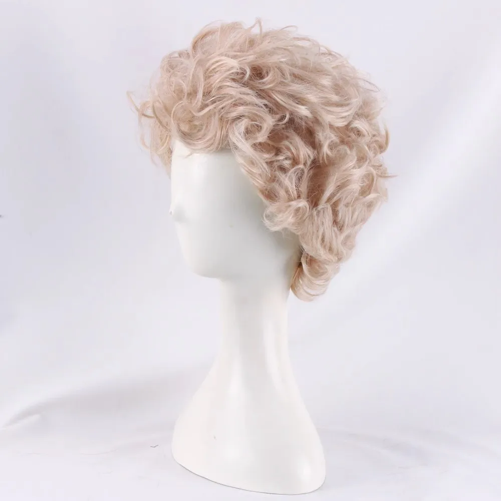 夏かわいいライトゴールデンショートカーリーロリータかわいい原宿甘い人工毛コスプレ衣装ウィッグ + ウィッグキャップ