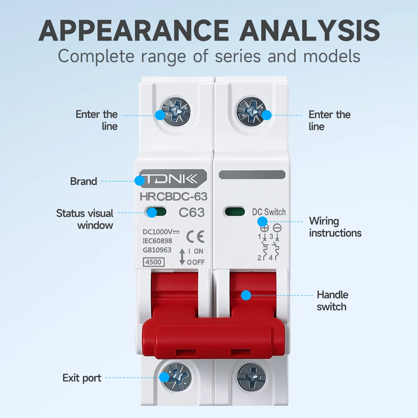 Solar Mini Circuit Breaker 2P DC 1000V Overload Protection Switch 6A 10A 16A 20A 25A 32A 40A 50A 63A for Photovoltaic PV System