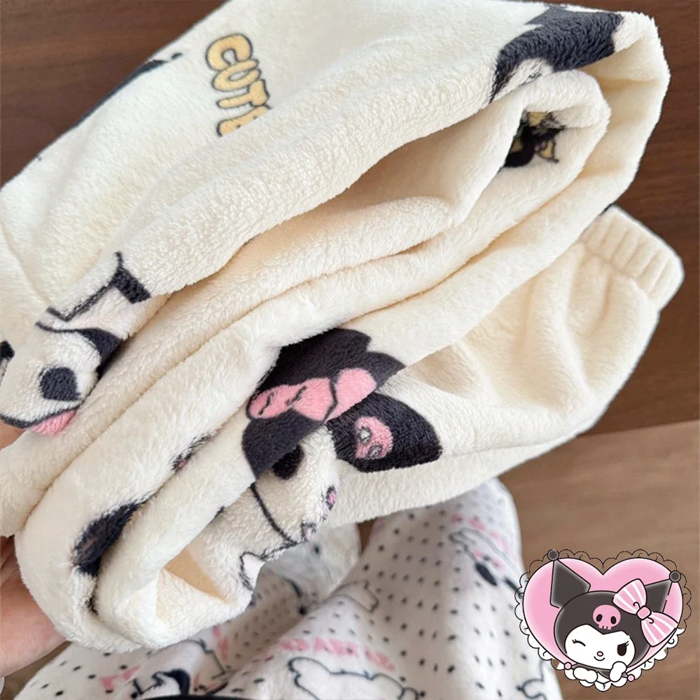 Kawaii kuromi Plush Pajama Pants Sanrios Anime Hello Kitty Hangyodon Winter Warm Home Clothes Thicken Trousers Cute Loose Soft