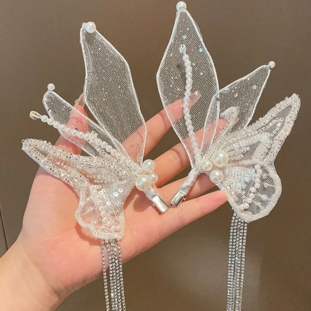 

Винтажные заколки для волос с кисточками и бабочками, большие заколки с жемчугом и бисером, женские заколки в сказочном корейском стиле