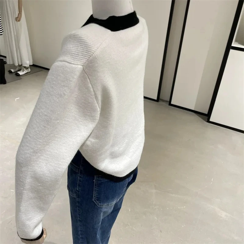 Korean Fashion Women Cardigan Coat Ropa Mujer O-neck Double-breasted Sueter Knitting Coat Korean Black Sweater Tops Pull Femme