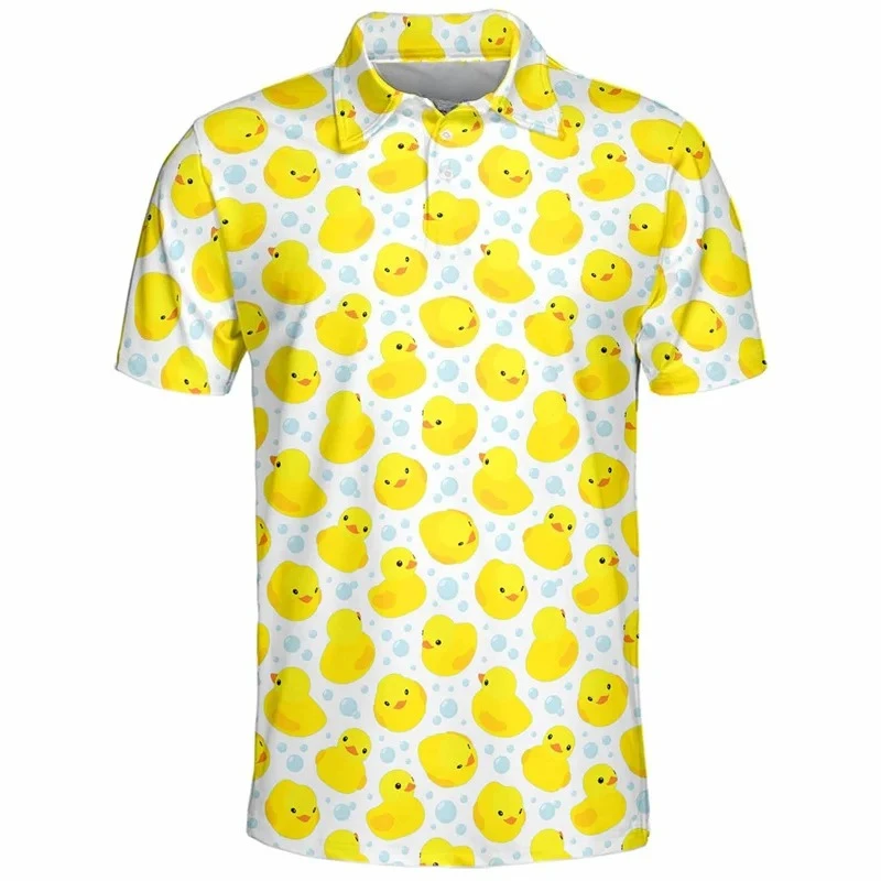 Cute Yellow Duck Pattern Golf Polo Shirt Men 3d Printed Cartoon Tennis Shirt Summer Street Loose Short Sleeve Tops Button Tees - view 5