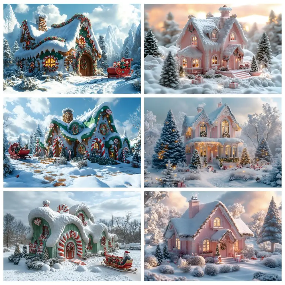 

Snow Forest Gingerbread House Backdrop Winter Kids Birthday Party Baby Portrait Photography Background Decor Photostudio Supply