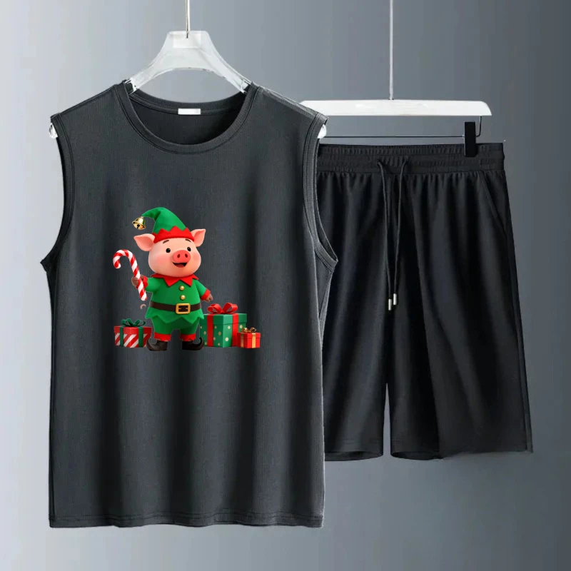 أطقم علوية بدون أكمام للرجال بأكمام قصيرة + شورت بدلة للرجال من البوليستر قابلة للتنفس طقم سويت شيرت رجالي Summe طقم سويت شيرت عصري #2