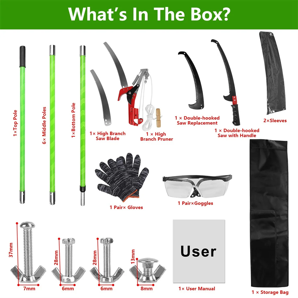 منشار عمود يدوي 2 في 1 بطول 8.23-15.12 قدم مقلم شجرة قابل للتمديد - مقلم فولاذي SK5، شفرة منشار مزدوجة الخطاف، حقيبة تخزين أكسفورد