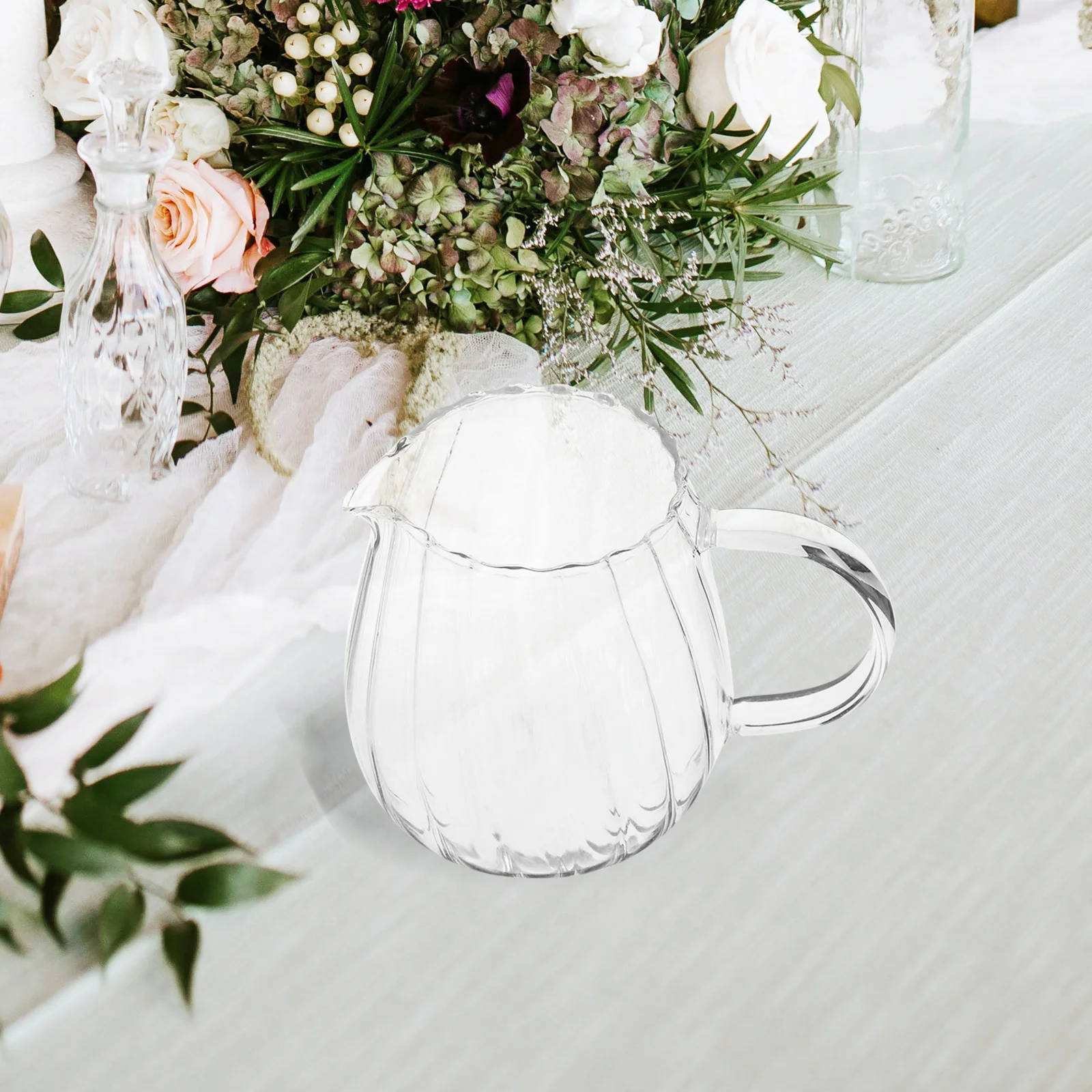 

1Pcs Striped Milk Pot Glass Tea Distributor Transparent Wear Resistant Easy Clean Perfect Gift Friends Drink Tea Milk