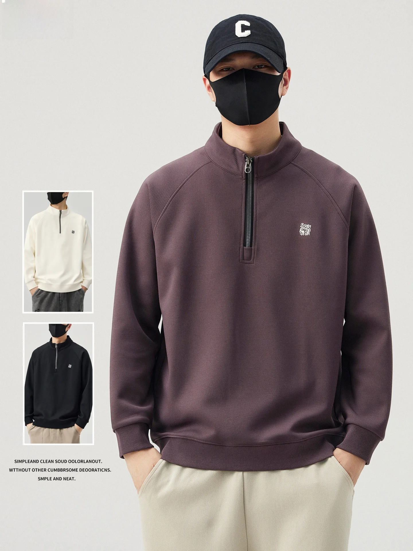 

Мужская толстовка свободного кроя с фиолетовой вышивкой, повседневная, с длинными рукавами, на молнии, удобная, молодежная, модная, из смесового хлопка и полиэстера