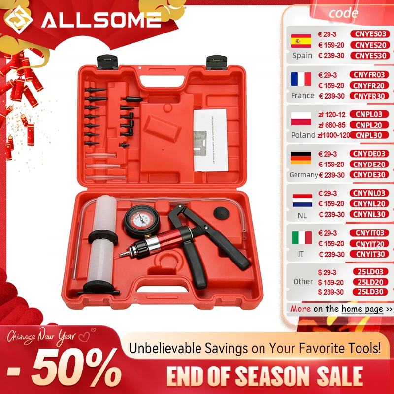 ALLSOME Auto Diagnostic-tool Car Auto Handheld Vacuum Pistol Pump Brake Bleeder Adaptor Fluid Reservoir Oil Tester Tools Kit