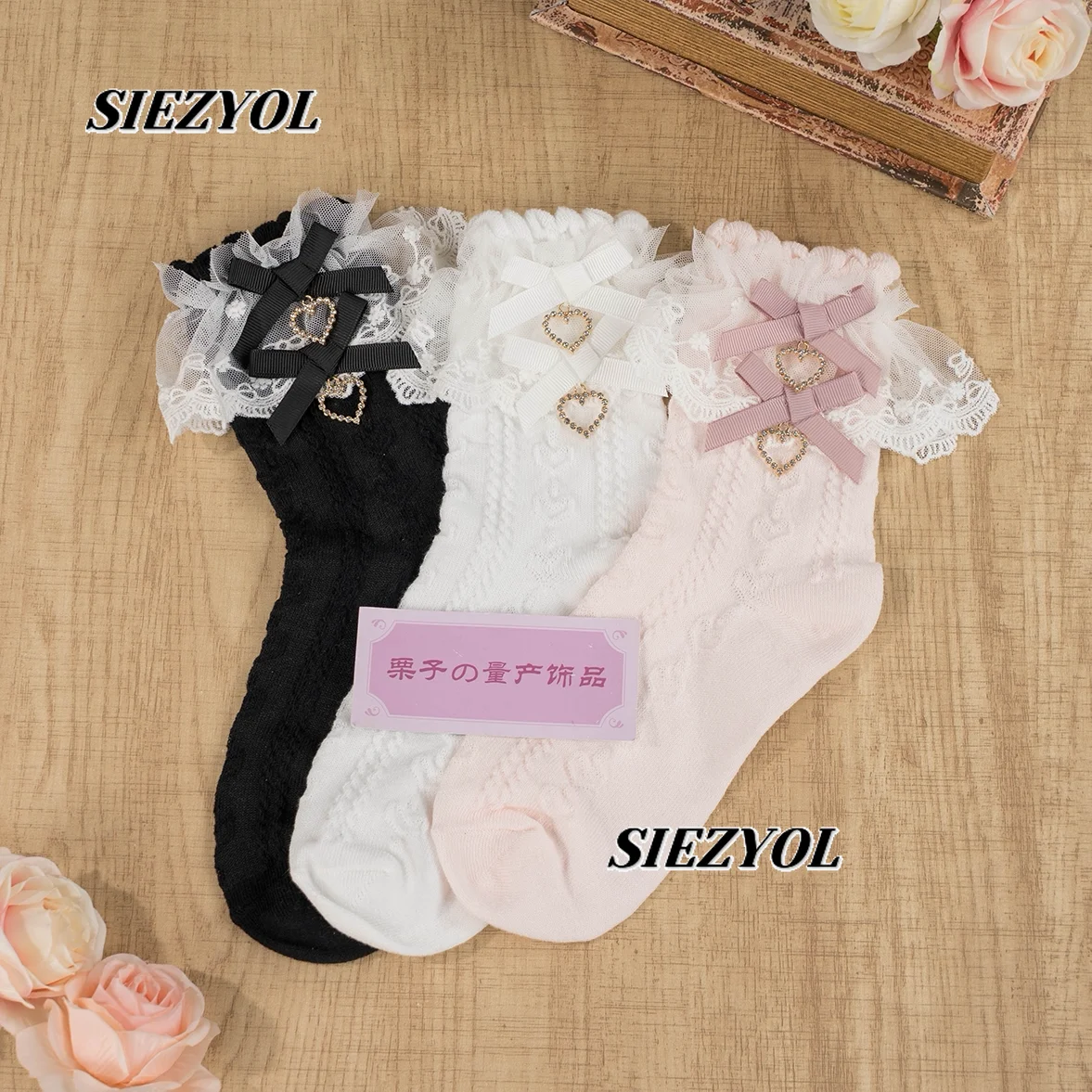 Japanese Style Sweet and Cute Girl Lace Love Bow Socks Mass-produced Lolita Solid Color Fashion Stocking Medium Tube Socks