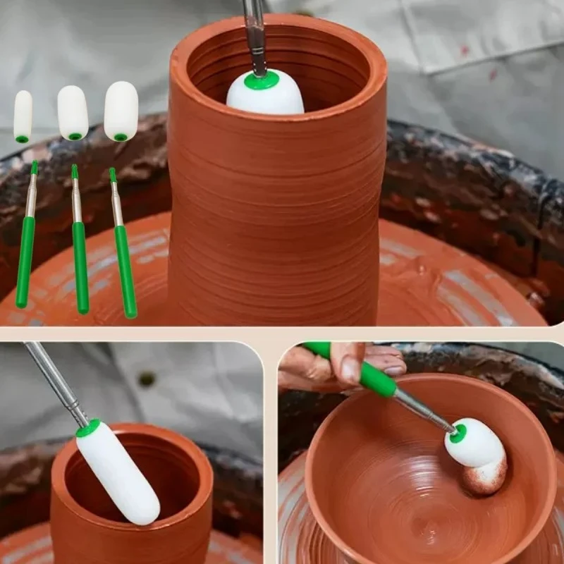 Pottery Absorbent Sponge Telescoping Stick Pottery Sculpture Sponge Holder DIY Ceramic Throwing Stick Pottery Trimming Tools
