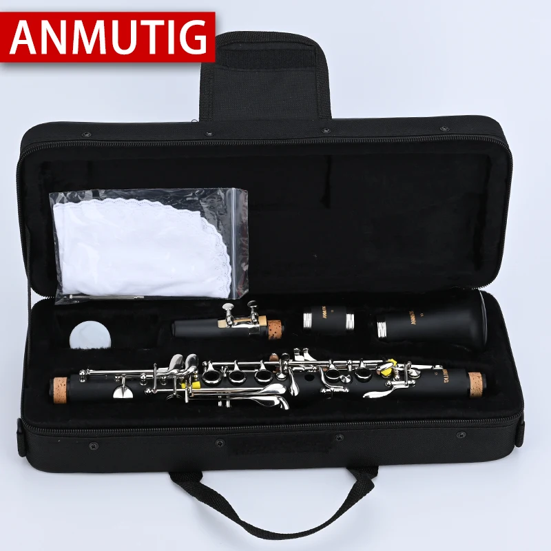 ANMUTIG Eb Clarinet ABS Pipe Body Nickel Silver Key Soprano Instruments S3