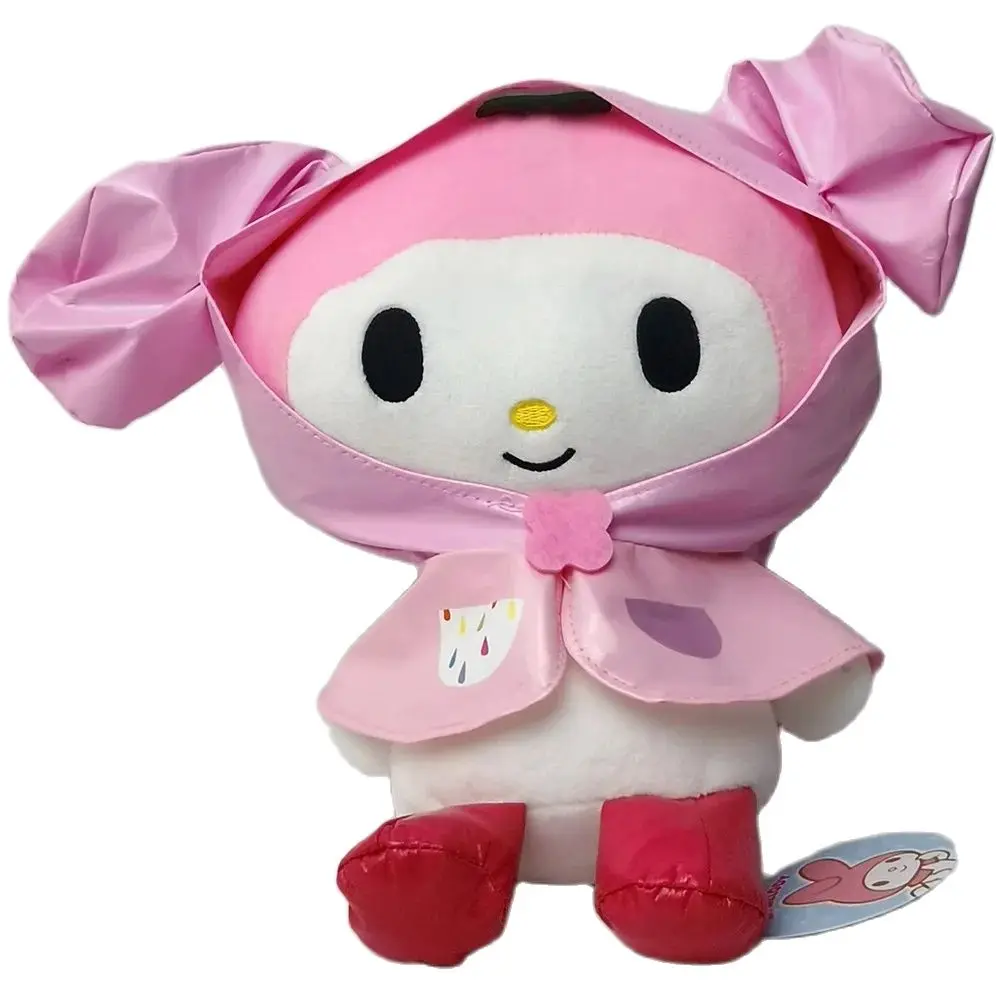 Sanrio minha melodia melo coelho vestindo capa de chuva 9 "brinquedo de pelúcia, por favor filme de desenho animado animal de pelúcia filme de animação boneca de pelúcia