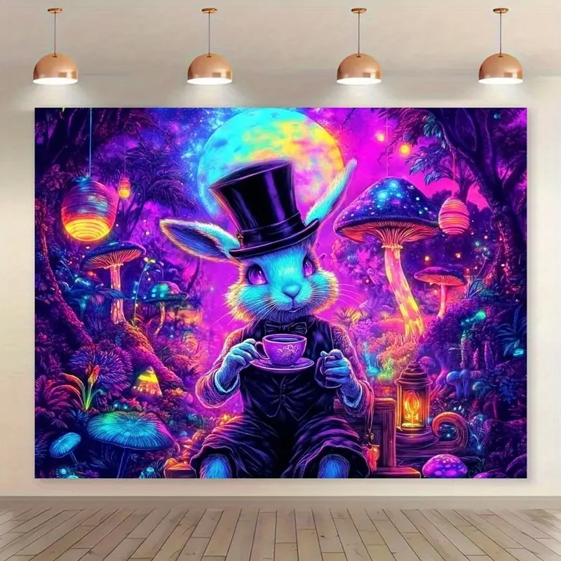 VIKAMA Fantasy White Rabbit Gentleman Alice In Wonderland نسيج غرفة النوم الغابات الفطر موضوع حائط الخلفية الديكور
