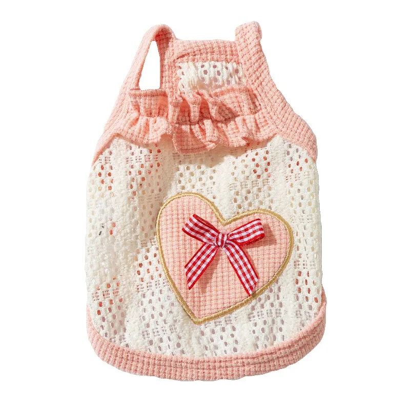 

Dog Cat Summer Clothes Breathable Thin Outfit Two Leg Dress Cute Heart Pattern Pet Clothing Vest for Puppy Kitten Small Dogs Cat