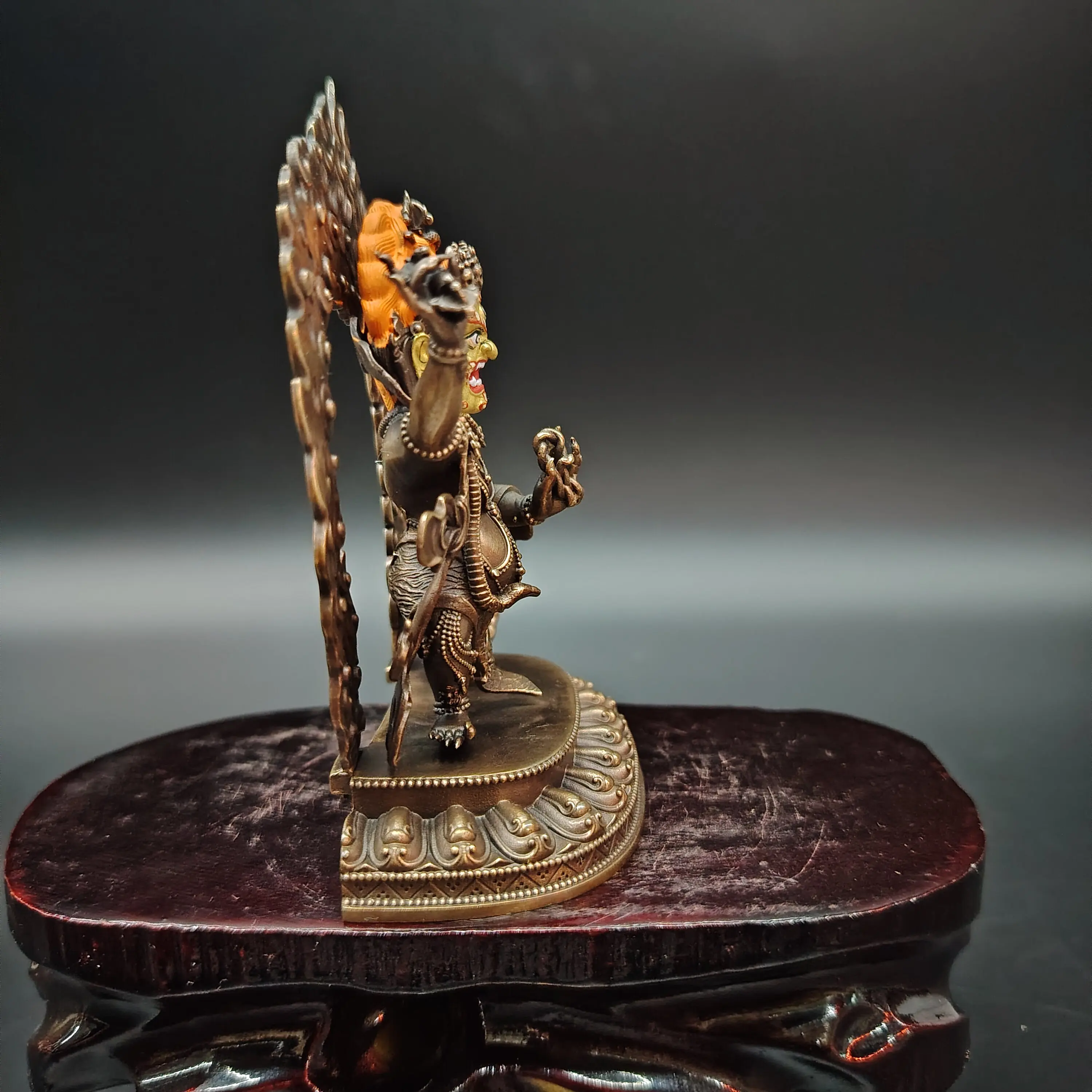 New Tibetan Pure Antique Copper Painted Face Vajrapani Protector Statue 10cm Home Desktop Car Blessing