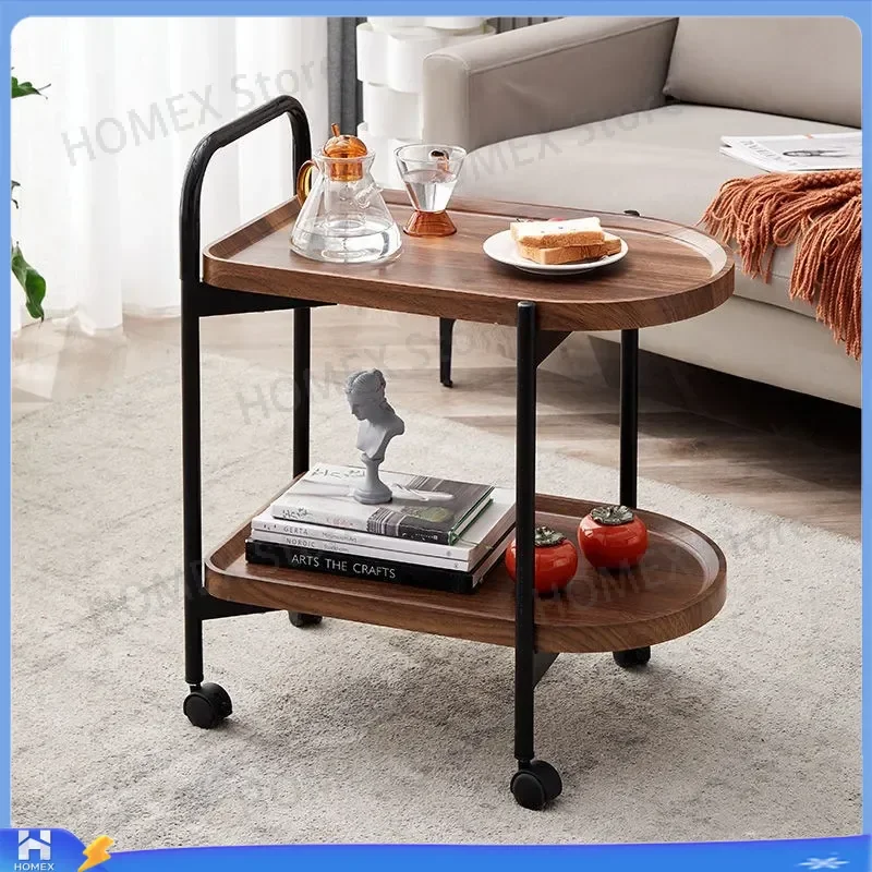 Nordic Black Sofa Side Table Modern Minimalist Living Room Bedside Table Small Coffee Table Mobile Trolley Light Luxury