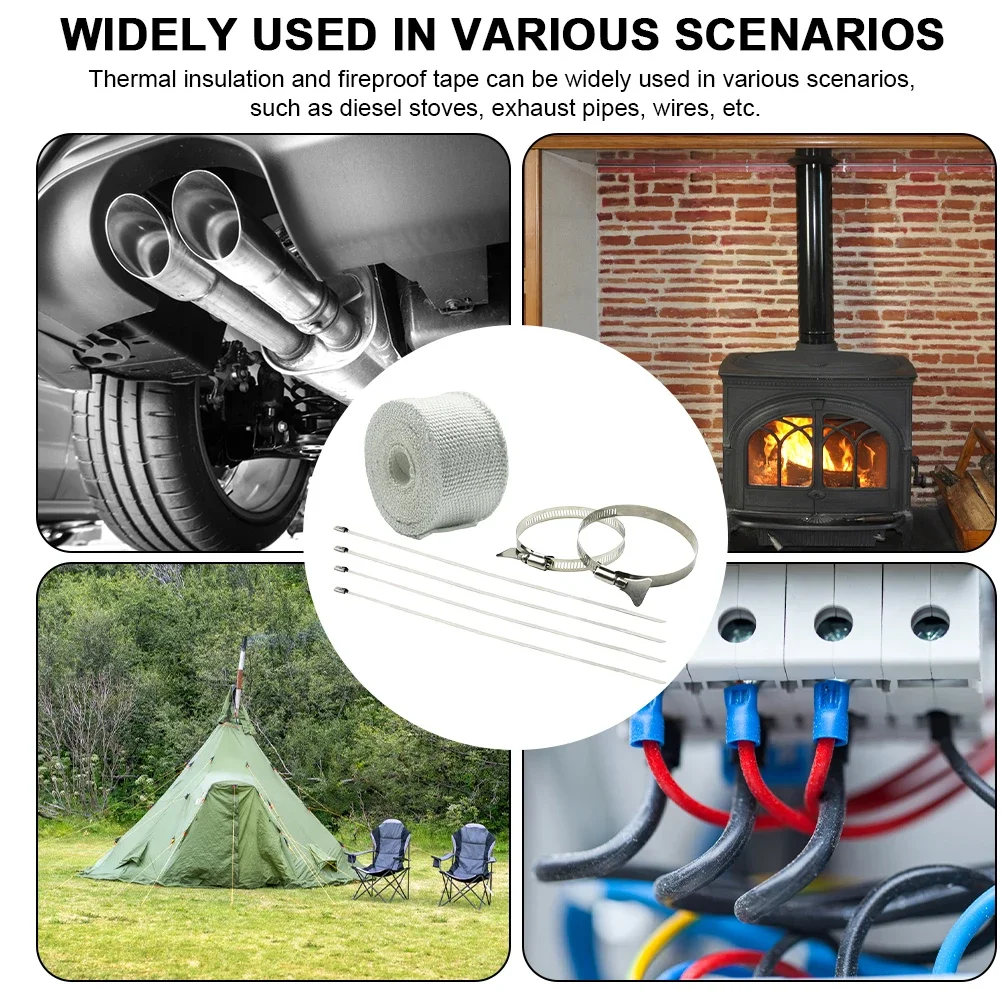 Pelindung Pipa tahan api, bungkus isolasi dengan 2 klem tenda berkemah Pelindung Pipa Anti melepuh pita cerobong asap pelindung saluran